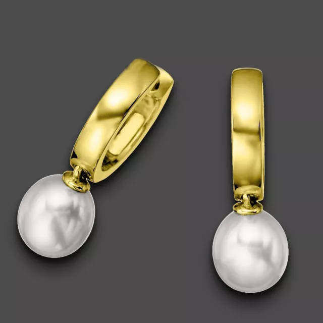 Damen Scharnier Creolen Süßwasser Zucht- Perlen Ohrringe Silber 925 vergoldet