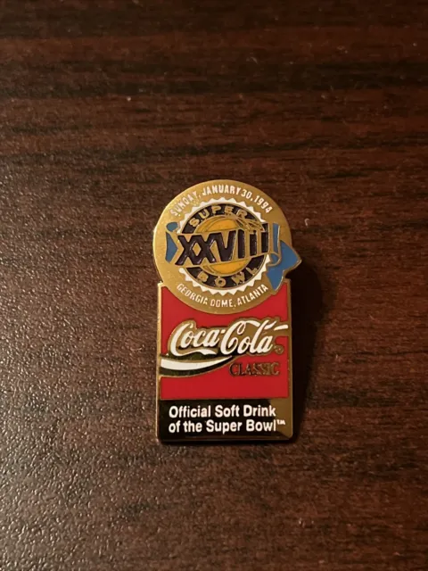Vintage Coca-Cola Coke NFL Super Bowl XXVIII Atlanta Lapel Pin