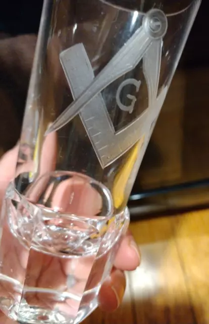 VTG Masonic Freemason  Firing/Cannon Glass Crystal Engraved Compass & Square HVY