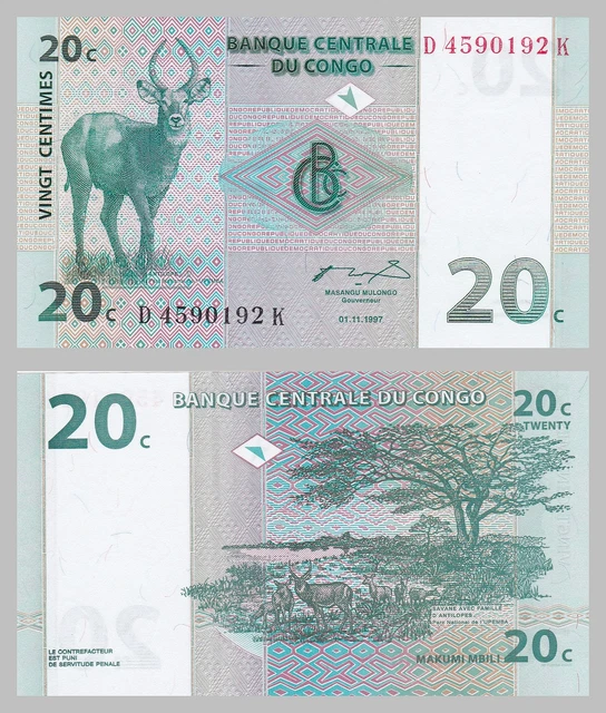 Congo / Congo Democratic Republic 20 Centimes 1997 p83a