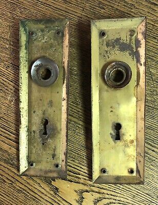Pair Antique Craftsman Pressed Brass Door Plates (8 Sets Available) 2
