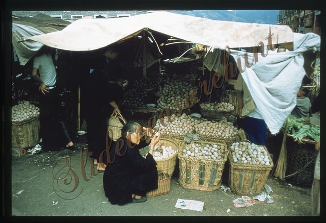 Hong Kong Market Food Stand Man Street Scene 1950s 35mm Slide