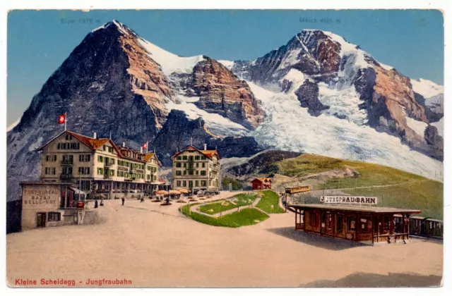 Schweiz Postkarte Kleine Scheidegg Hotel Bahnhof Jungfraubahn Mönch Eiger-Nordw.