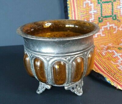 Old Silver & Amber Glass Bowl …beautiful collection & display piece