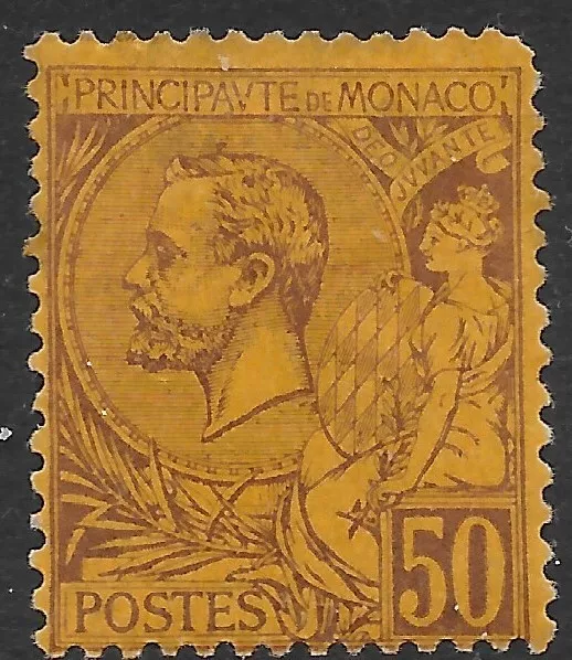 MONACO SG18a 1891 50c VIOLET-BROWN ON ORANGE - BLUNT CORNER MTD MINT