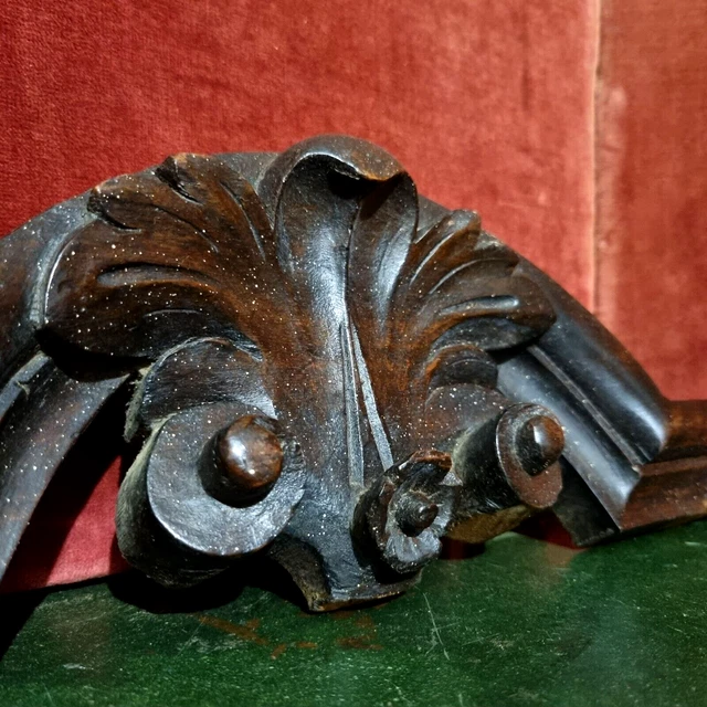 Scroll leaf wood carving pediment 17 in - Antique French architectural salvage