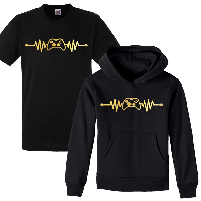 Kids Xbox Heart Beat Pulse T Shirt / Hoody Xbox Gamer Hoodie T Shirt Gift Gold