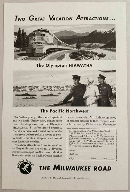 1951 Print Ad The Milwaukee Road Railroad Olympian Hiawatha & Pacific Northwest