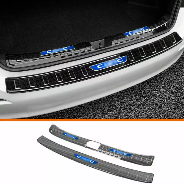 2P For Honda Civic 2022-2023 Black Rear Bumper Guard Door Sill Scuff Plate Guard