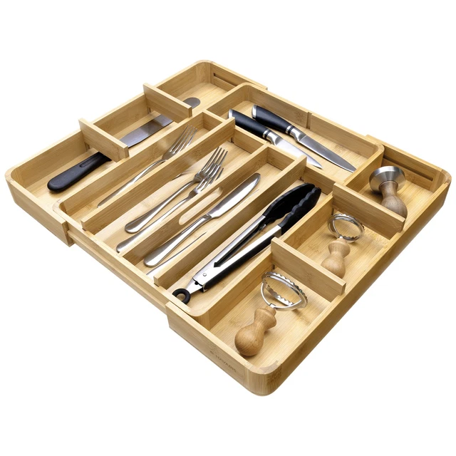 Organizer Espandibile Per Cassetti Utensili, 7 Scomparti Regolabili, Portaposate In PP Per Cucina, Nero