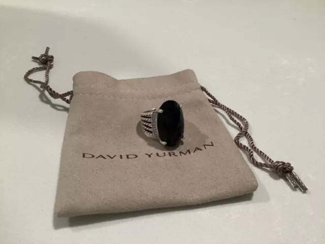 David Yurman Sterling Silver Oval 16x26mm Black Onyx Wheaton Cable Ring Sz 9