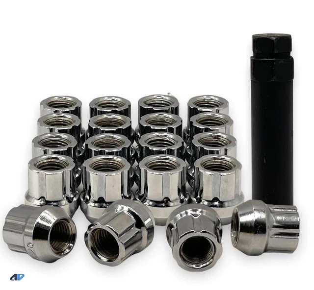 20-Piece M12x1.5 Chrome JDM Open End Lug Nuts With Spline Locks & Key - 22mmx45mm Aluminum Alloy For Custom Wheels