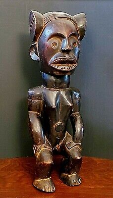 Old  Carved Seated Female FANG Guardian Statue  Central African early 1900