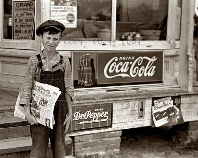 Vintage Grocery Store & Paper Boy Coca Cola Sign 8x10 Photo Reprint