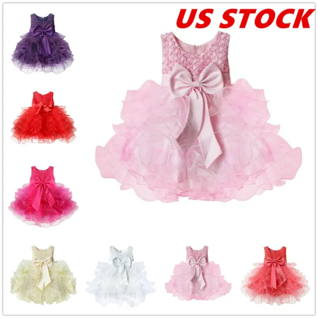 US Baby Girls Flower Dress Princess Birthday Party Gown Kids Tutu Pageant Maxi