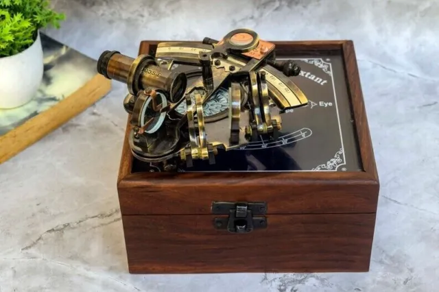 New Handmade J.Scott Sextant Personalized Engraved With Wooden Box