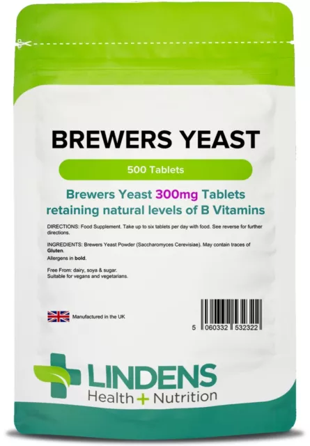 Brewers Yeast 300mg 500 Tablets Natural source of B Vitamins Lindens