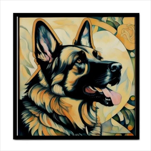 German Shepherd Dog Ceramic Tile Portrait Art Nouveau Backsplash Border Decor