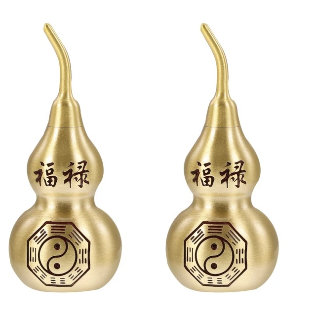 2 Pieces Copper Gourd Ornaments Office Wu Tabletop Statue Figure