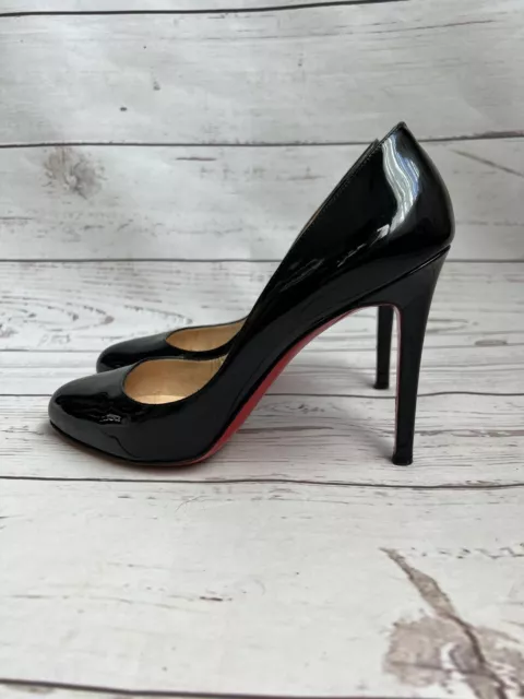 £700 Auth Christian Louboutin Shoes, Iconic Black Patent Leather Pumps Size 37,5