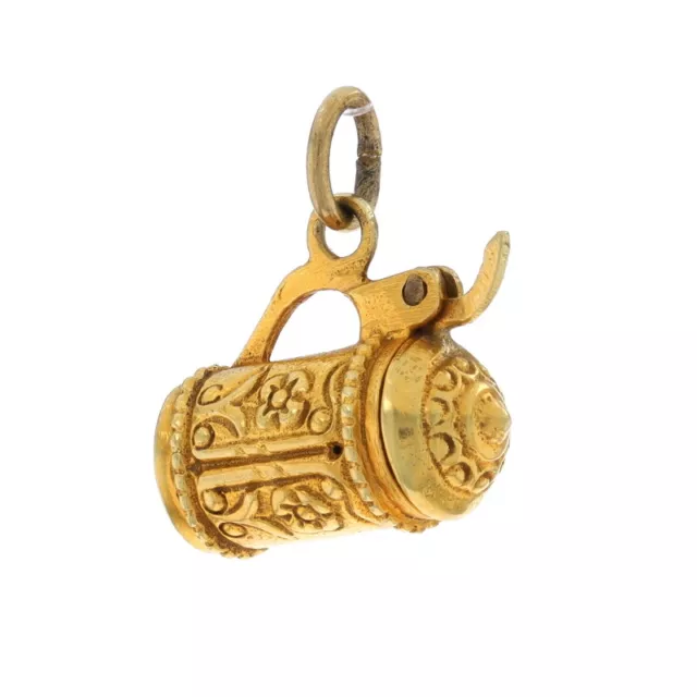 Yellow Gold Vintage Floral Beer Stein Charm 14k Brewery Drink Beverage Lid Moves