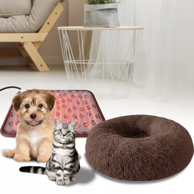Pet Dog Cat Bed Donut Plush Fluffy Soft Warm Calming Bed Sleeping Kennel Nest US 2
