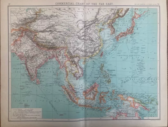 Antique 1902 Map/“Far East”/Original/Bartholomew/Print/Asia/China/Japan