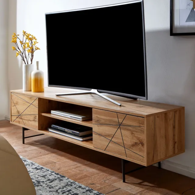 TV Schrank FineBuy 160x45x40 cm Lowboard Holz Fernsehkommode Fernsehschrank