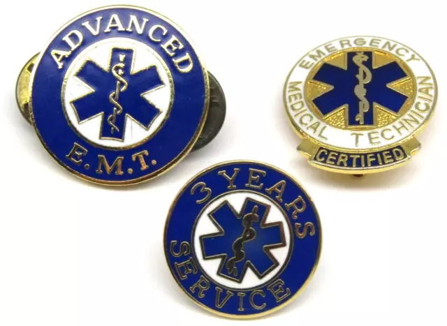 Lot of 3 Emergency Medical Technician EMT Vintage Collectable Pins