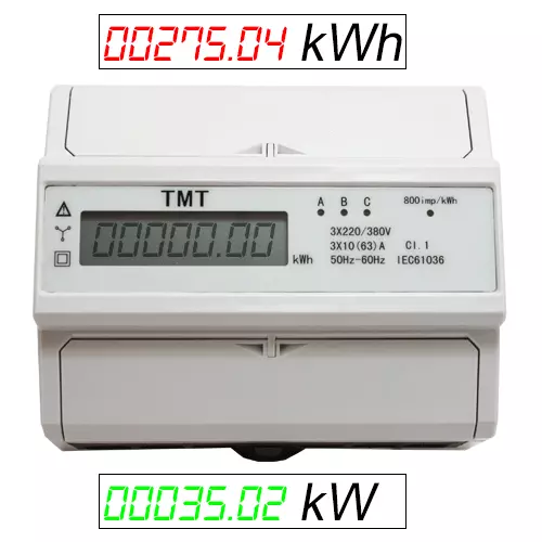WATTMETER CONTADOR CORRRIENTE TRIFASICA kW kWH 3x 230V/220V CARRIL DIN ZS4