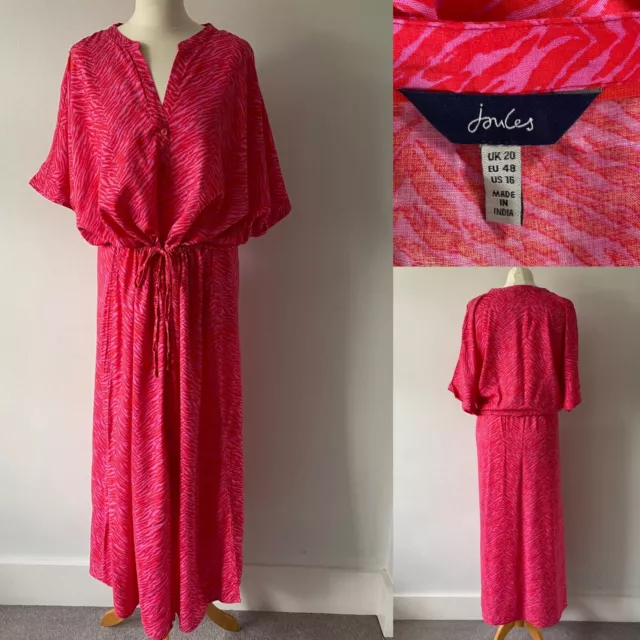 Joules Pink Zebra Print Emilie Maxi Shirt Dress Kaftan Tie Belt Size 20 VGC