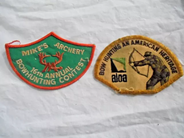 2 Vintage Bowhunting Cloth Pathes Mike's Archery Contest Patch  & ALOA Heritage