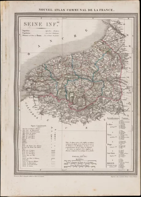 1839 - Old geographical map of the Seine-Lower. Department of France.