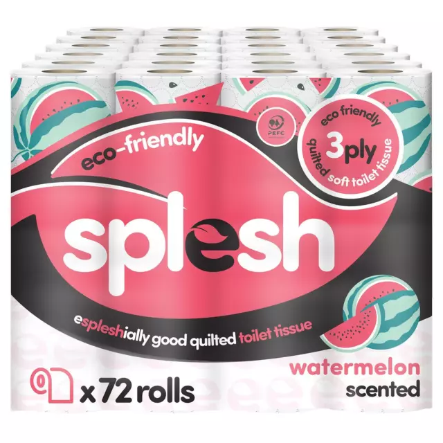 Splesh Quilted Toilet Roll Luxury Watermelon 3-Ply Soft Toilet Paper, 72 Rolls