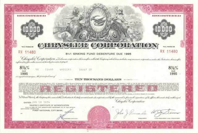 Chrysler Corporation - Famous Automotive Co. Bond - Various Denominations Availa