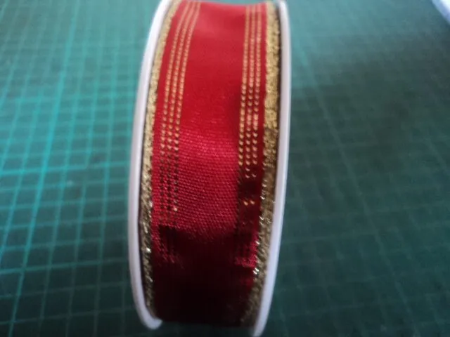 20 Meter Deko-Schleifenband Rot mit Gold, 2,5 cm breit, mit Draht