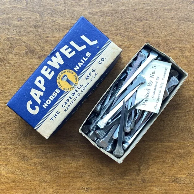 Vintage Capewell Horse Nails 1lb Package Box Checkered Head Nail Lot 2