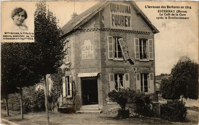 CPA AK ESTERNAY Le Café de la Gare apres le Bombardement (491087)