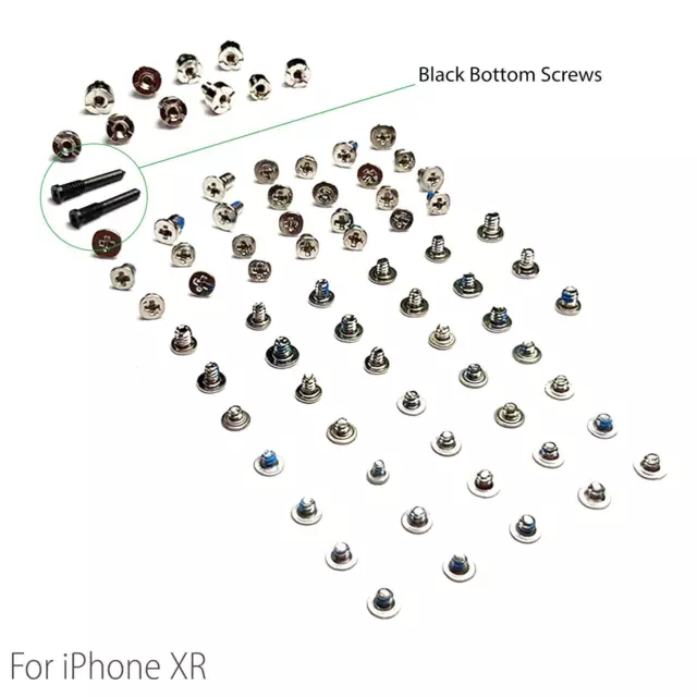 Complete Full All Screw Set Replacement for iPhone XR & Black Bottom Screws