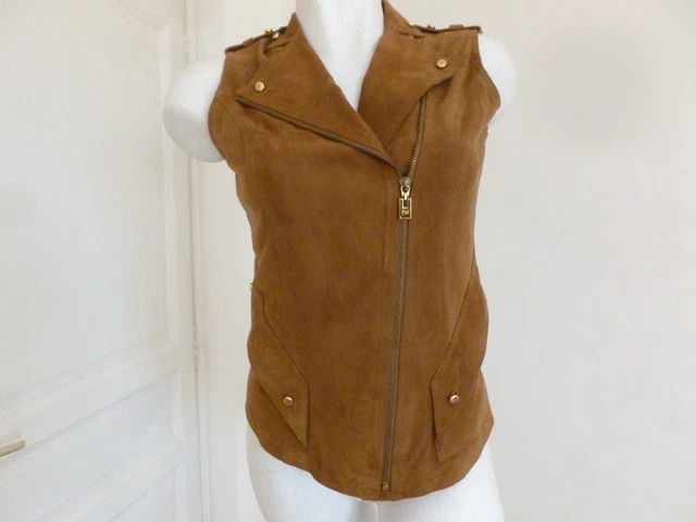 Gilet Sans Manches Réversible En Cuir Daim SERRURIERS - Taille L, Couleur Bordeaux/beige, Doublure Polyester-coton, Neuf Avec étiquettes