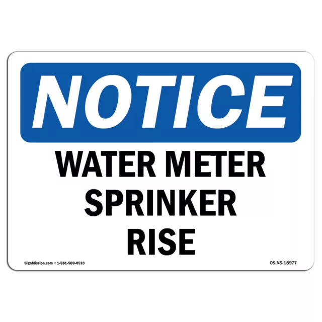 Water Meter Sprinkler Riser OSHA Notice Sign Metal Plastic Decal