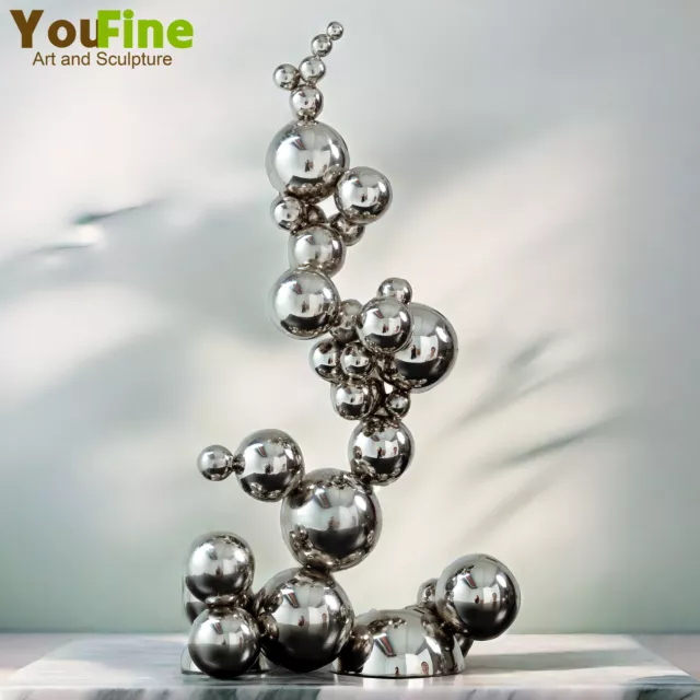 58cm Abstract Metal Ball Sculpture 304 Stainless Steel Metal Statue Modern Decor