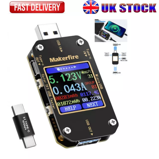 MakerHawk USB C Power Meter Tester LCD Display Multimeter Voltmeter Ammeter UK