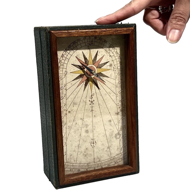 Boussole Maritime Dans Boîte Pliante En Bois - 6,5 X 6,5 Cm - Décoration Nautique Vintage - Accessoire De Relèvement