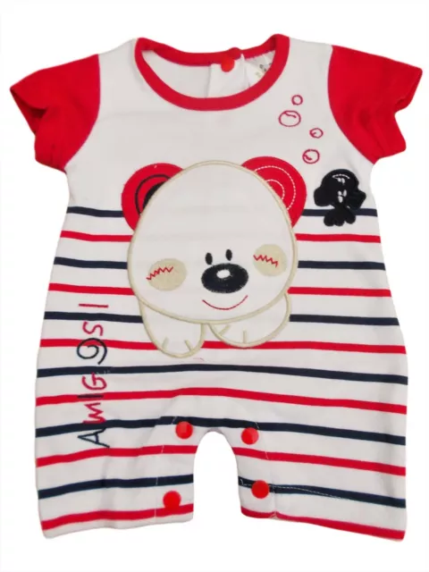 BNWT Baby Garçon Coton Rouge et Blanc Rayé Chiot Barboteuse Vêtements Nouveau Né