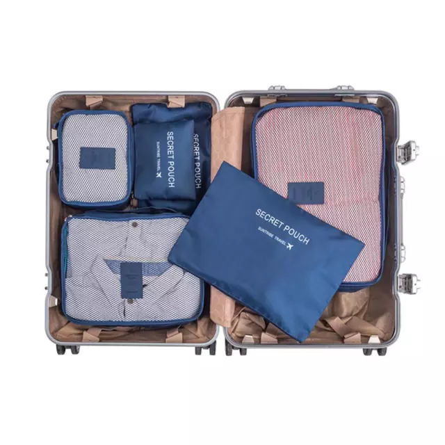 Set dadi per imballaggio bagagli organizer borse portaoggetti valigia blu navy-