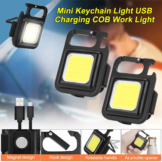 2pcs 800LM COB LED Flashlight Work Light USB Rechargeable Torch Keychain Lamp