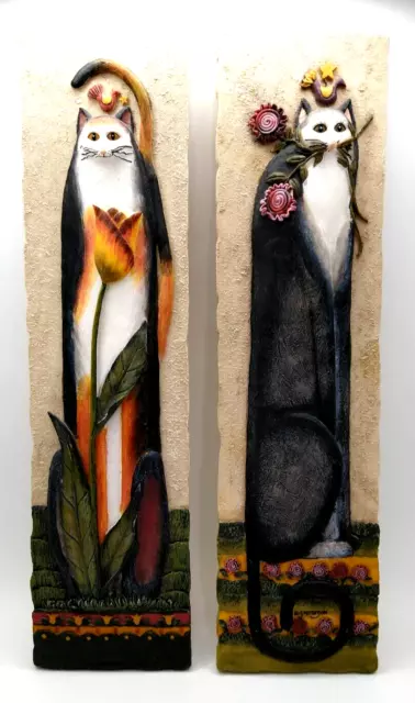 Folk Art Three D Cats E Smithson Cats Resin Wall Decor Two Cats Tall Whimsical