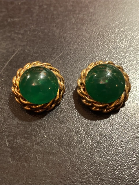 Boucles D'oreilles Vintage Clips Résine Bleue - Bijou Ancien - Occasion
