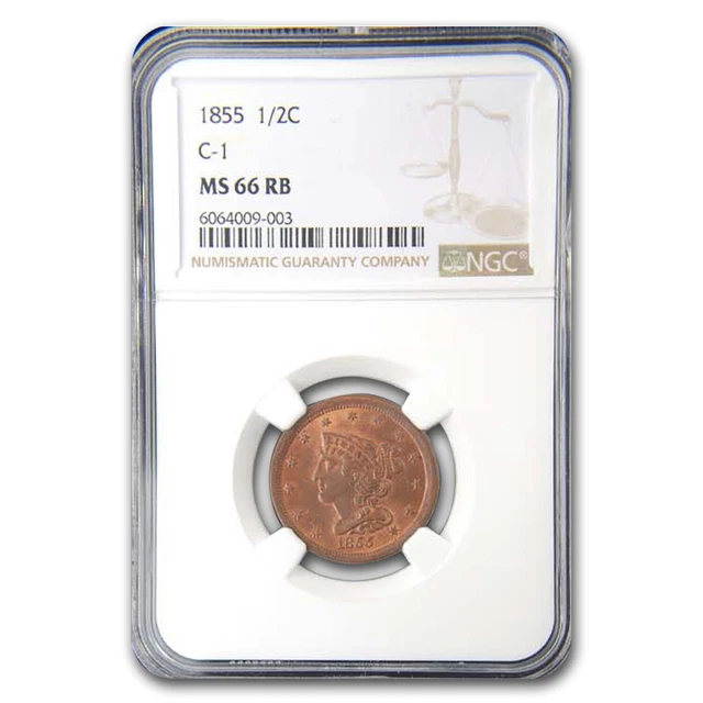 1855 Half Cent MS-66 NGC (Red/Brown) - SKU#280188